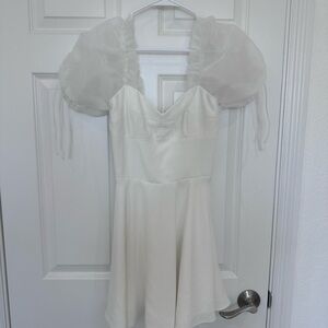 Amanda Uprichard White Mini Dress with Puff Detail Size M